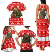 Indonesia Christmas Family Matching Tank Maxi Dress and Hawaiian Shirt with Komodo Dragon Santa Hat Christmas Tree and Red White Holiday - Wonder Print Shop