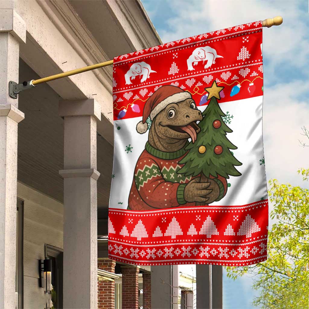 Indonesia Christmas Garden Flag with Komodo Dragon Santa Hat Christmas Tree and Red White Holiday - Wonder Print Shop