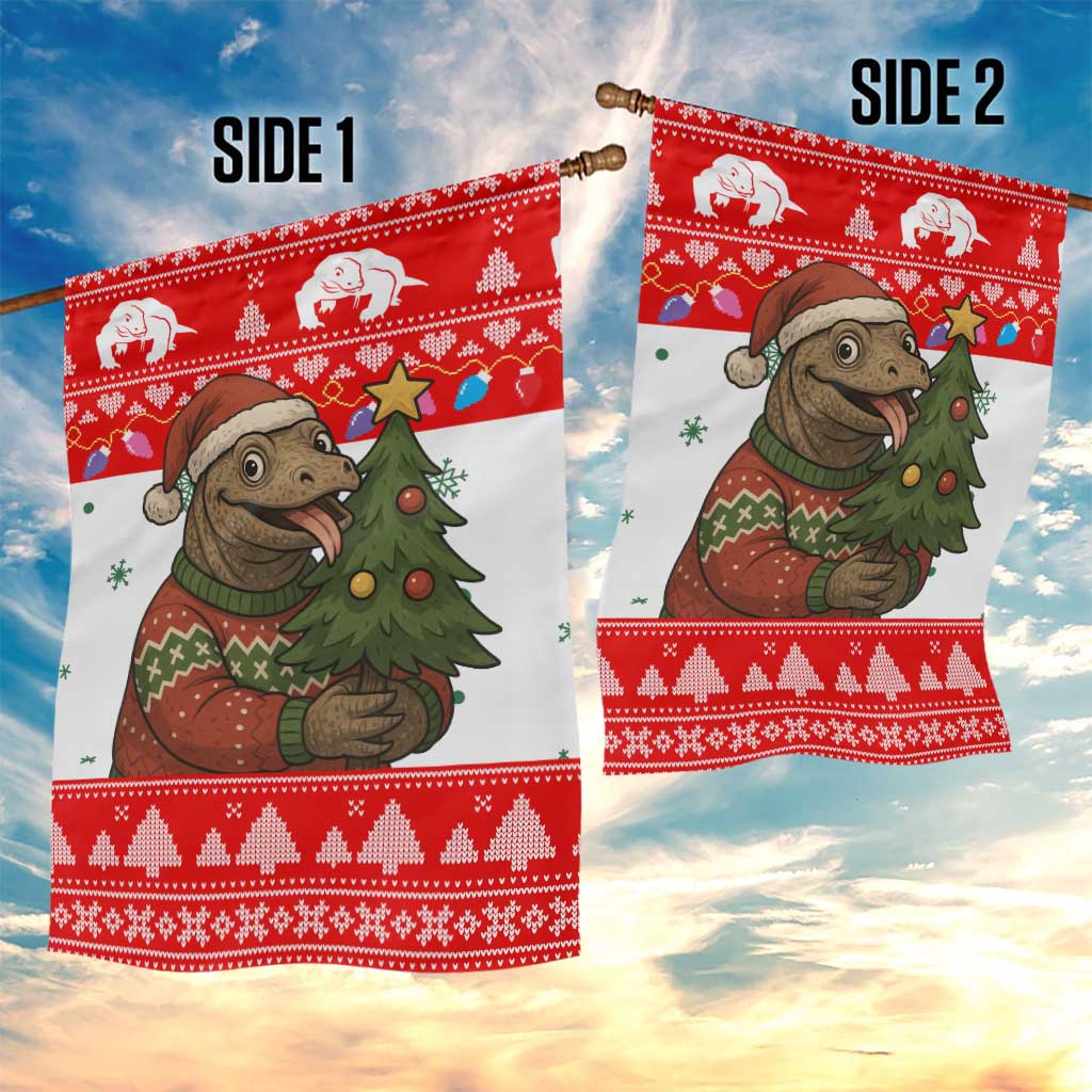 Indonesia Christmas Garden Flag with Komodo Dragon Santa Hat Christmas Tree and Red White Holiday - Wonder Print Shop