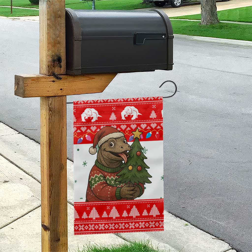 Indonesia Christmas Garden Flag with Komodo Dragon Santa Hat Christmas Tree and Red White Holiday - Wonder Print Shop