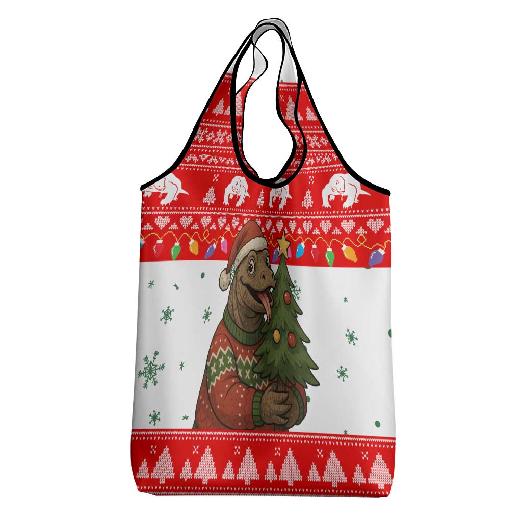 Indonesia Christmas Grocery Bag with Komodo Dragon Santa Hat Christmas Tree and Red White Holiday - Wonder Print Shop