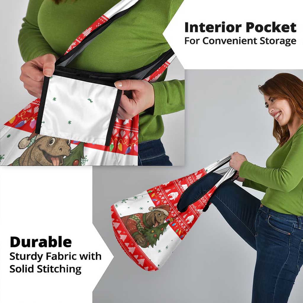 Indonesia Christmas Grocery Bag with Komodo Dragon Santa Hat Christmas Tree and Red White Holiday - Wonder Print Shop