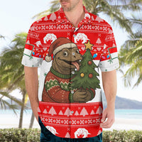 Indonesia Christmas Hawaiian Shirt with Komodo Dragon Santa Hat Christmas Tree and Red White Holiday - Wonder Print Shop