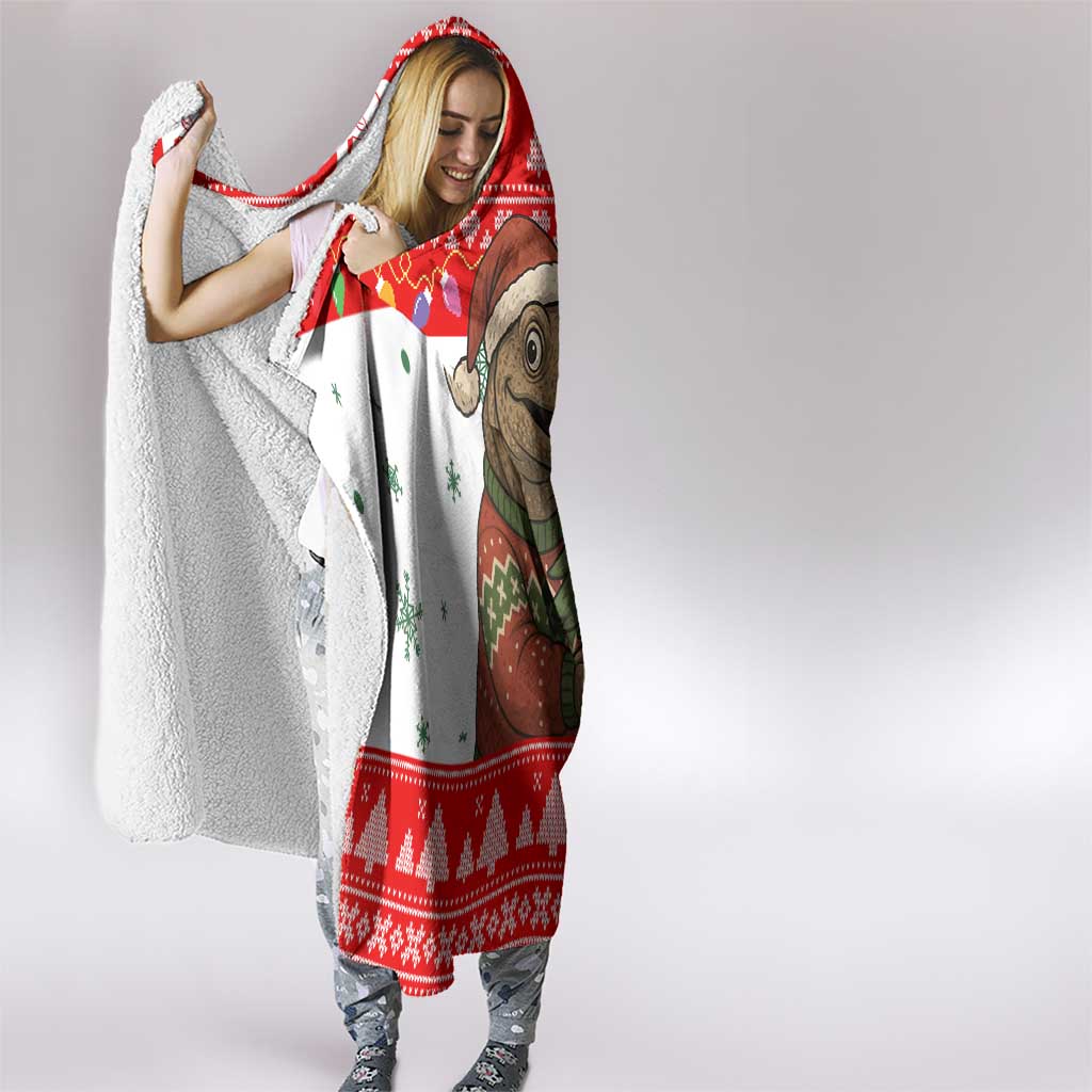 Indonesia Christmas Hooded Blanket with Komodo Dragon Santa Hat Christmas Tree and Red White Holiday - Wonder Print Shop