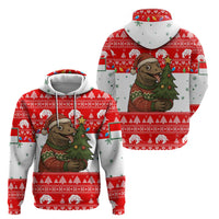 Indonesia Christmas Hoodie with Komodo Dragon Santa Hat Christmas Tree and Red White Holiday - Wonder Print Shop