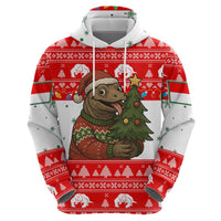 Indonesia Christmas Hoodie with Komodo Dragon Santa Hat Christmas Tree and Red White Holiday - Wonder Print Shop