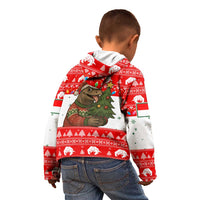 Indonesia Christmas Kid Hoodie with Komodo Dragon Santa Hat Christmas Tree and Red White Holiday - Wonder Print Shop