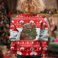 Indonesia Christmas Kid Ugly Christmas Sweater with Komodo Dragon Santa Hat Christmas Tree and Red White Holiday - Wonder Print Shop
