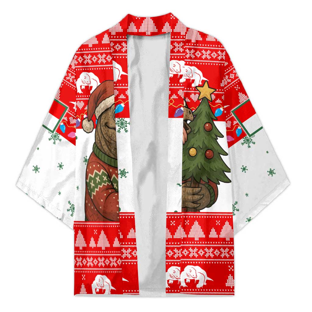 Indonesia Christmas Kimono with Komodo Dragon Santa Hat Christmas Tree and Red White Holiday - Wonder Print Shop
