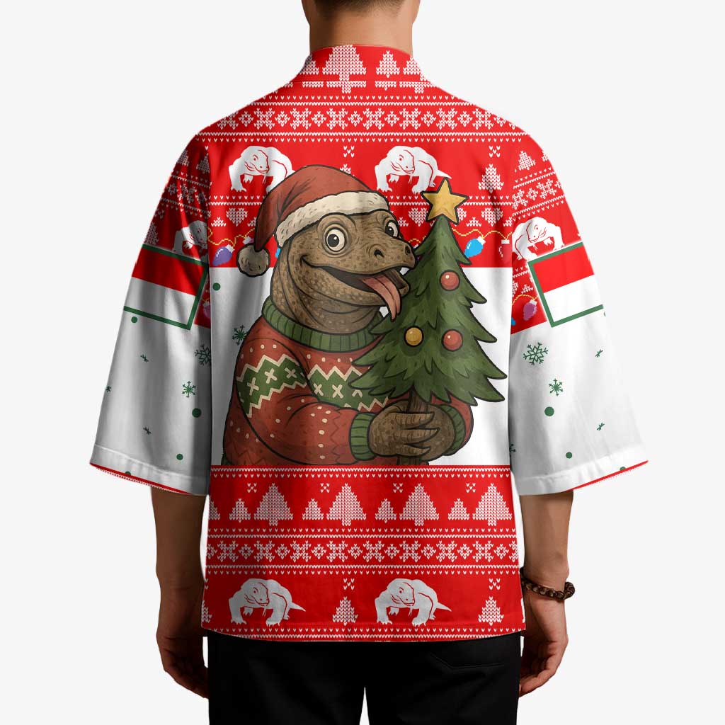 Indonesia Christmas Kimono with Komodo Dragon Santa Hat Christmas Tree and Red White Holiday - Wonder Print Shop