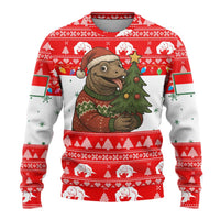 Indonesia Christmas Ugly Christmas Sweater with Komodo Dragon Santa Hat Christmas Tree and Red White Holiday - Wonder Print Shop