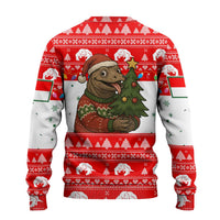 Indonesia Christmas Ugly Christmas Sweater with Komodo Dragon Santa Hat Christmas Tree and Red White Holiday - Wonder Print Shop