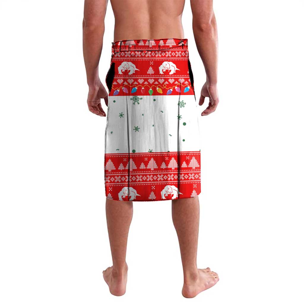 Indonesia Christmas Lavalava with Komodo Dragon Santa Hat Christmas Tree and Red White Holiday - Wonder Print Shop