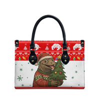 Indonesia Christmas Leather Bag with Komodo Dragon Santa Hat Christmas Tree and Red White Holiday - Wonder Print Shop