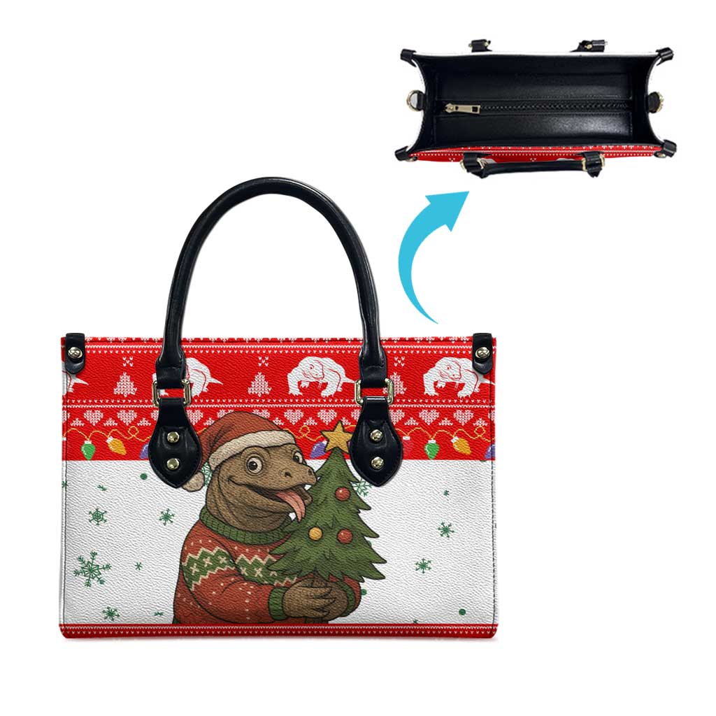 Indonesia Christmas Leather Bag with Komodo Dragon Santa Hat Christmas Tree and Red White Holiday - Wonder Print Shop