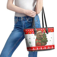 Indonesia Christmas Leather Tote Bag with Komodo Dragon Santa Hat Christmas Tree and Red White Holiday - Wonder Print Shop