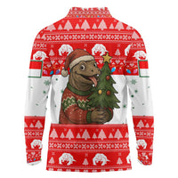 Indonesia Christmas Long Sleeve Polo Shirt with Komodo Dragon Santa Hat Christmas Tree and Red White Holiday - Wonder Print Shop