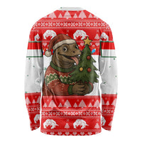 Indonesia Christmas Long Sleeve Shirt with Komodo Dragon Santa Hat Christmas Tree and Red White Holiday - Wonder Print Shop