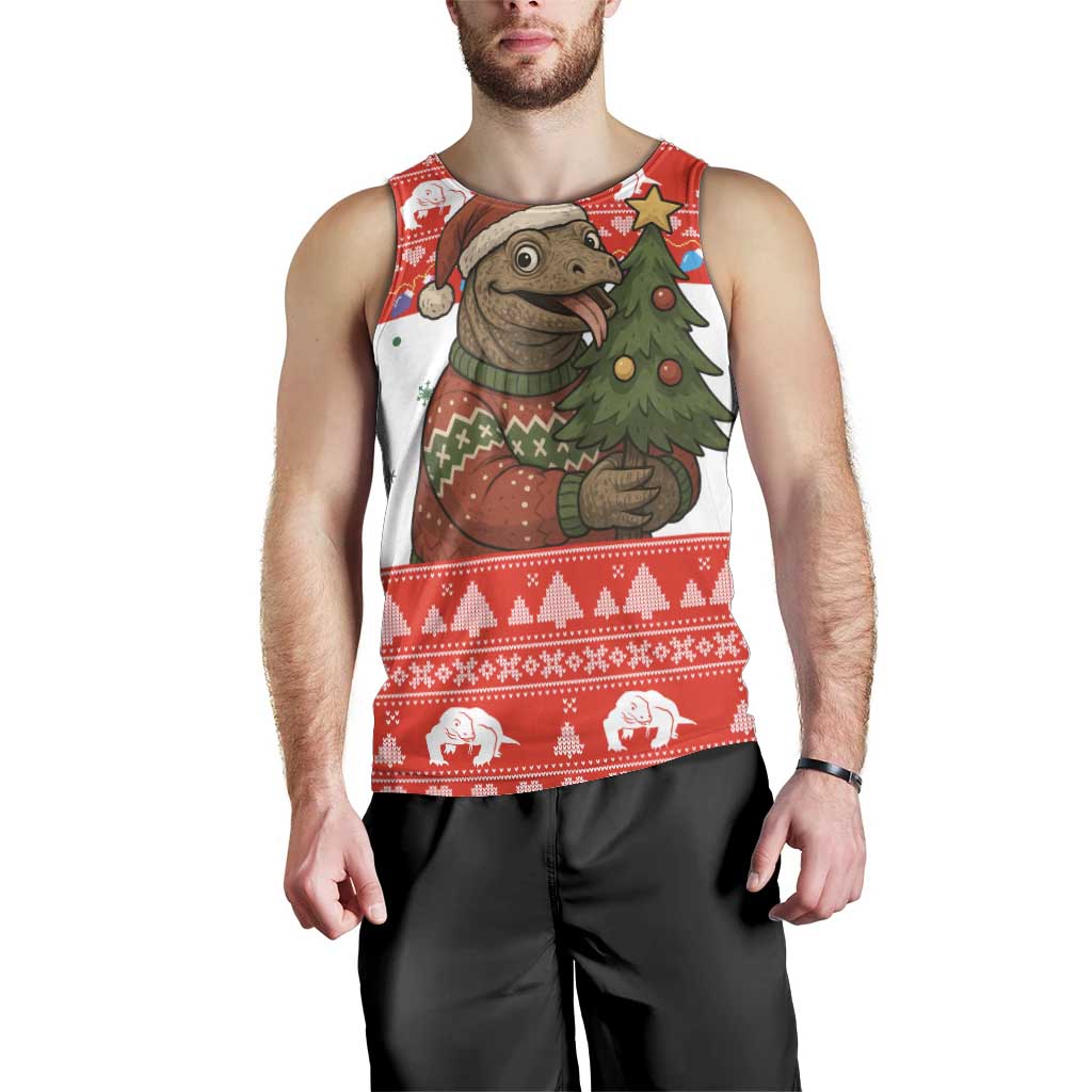 Indonesia Christmas Men Tank Top with Komodo Dragon Santa Hat Christmas Tree and Red White Holiday - Wonder Print Shop