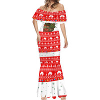 Indonesia Christmas Mermaid Dress with Komodo Dragon Santa Hat Christmas Tree and Red White Holiday - Wonder Print Shop