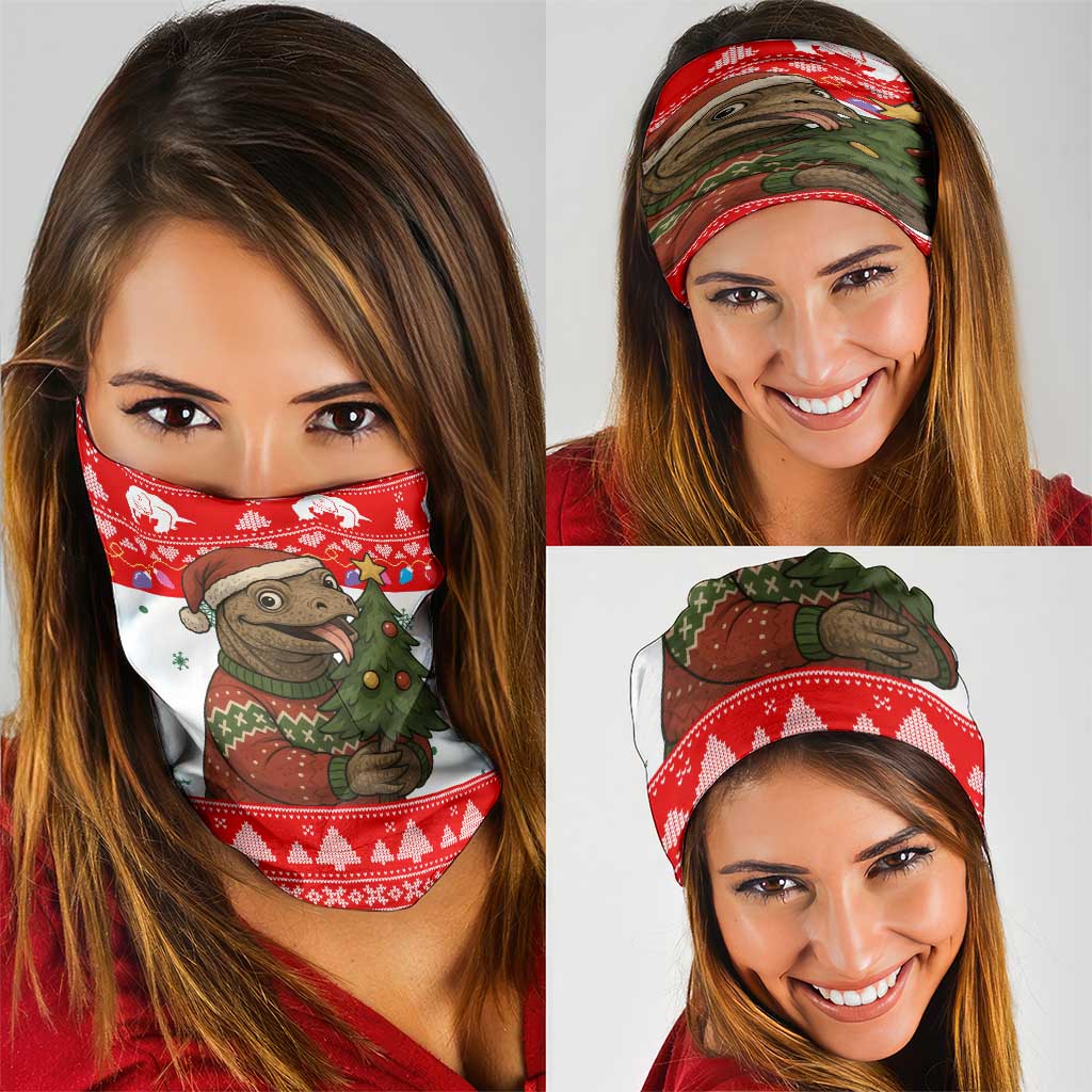 Indonesia Christmas Neck Gaiter with Komodo Dragon Santa Hat Christmas Tree and Red White Holiday - Wonder Print Shop