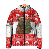Indonesia Christmas Padded Jacket with Komodo Dragon Santa Hat Christmas Tree and Red White Holiday - Wonder Print Shop