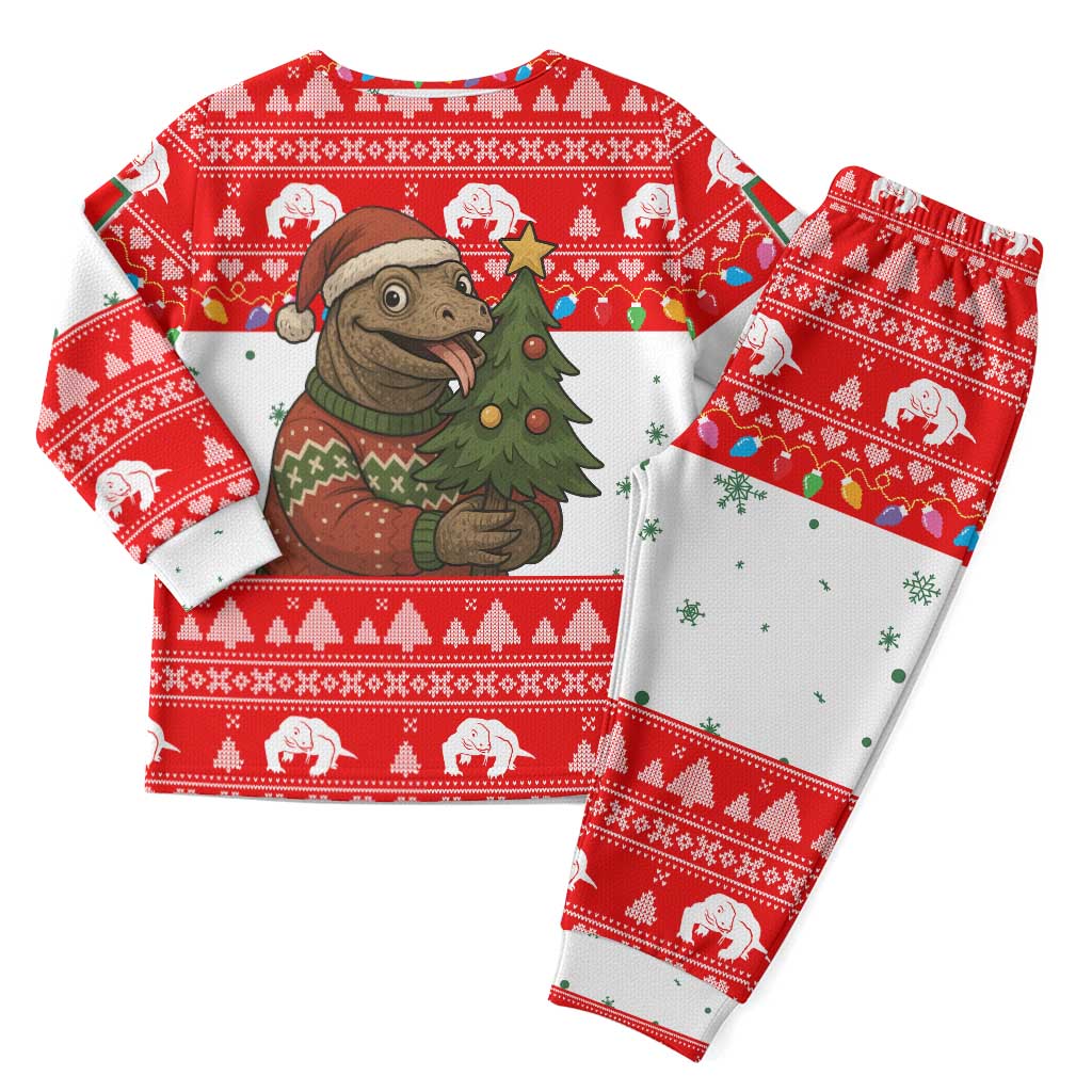 Indonesia Christmas Pajama Set with Komodo Dragon Santa Hat Christmas Tree and Red White Holiday - Wonder Print Shop