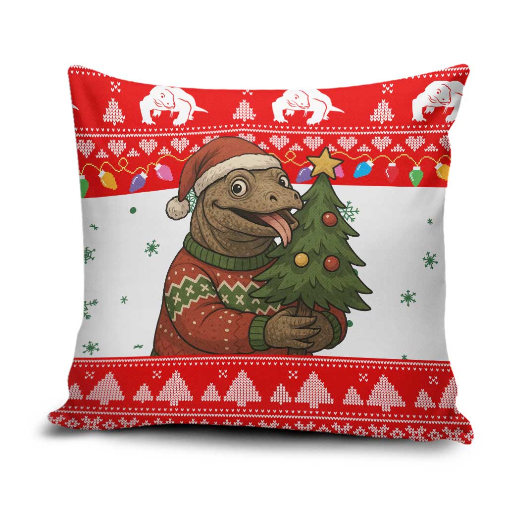 Indonesia Christmas Pillow Cover with Komodo Dragon Santa Hat Christmas Tree and Red White Holiday - Wonder Print Shop