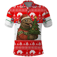 Indonesia Christmas Polo Shirt with Komodo Dragon Santa Hat Christmas Tree and Red White Holiday - Wonder Print Shop