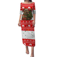 Indonesia Christmas Puletasi with Komodo Dragon Santa Hat Christmas Tree and Red White Holiday - Wonder Print Shop