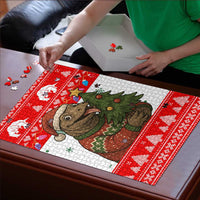 Indonesia Christmas Puzzle with Komodo Dragon Santa Hat Christmas Tree and Red White Holiday - Wonder Print Shop