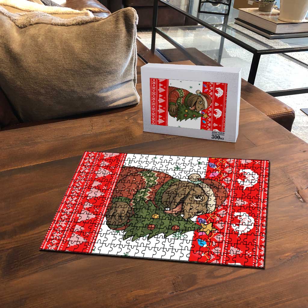 Indonesia Christmas Puzzle with Komodo Dragon Santa Hat Christmas Tree and Red White Holiday - Wonder Print Shop