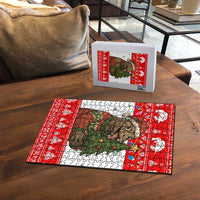 Indonesia Christmas Puzzle with Komodo Dragon Santa Hat Christmas Tree and Red White Holiday - Wonder Print Shop