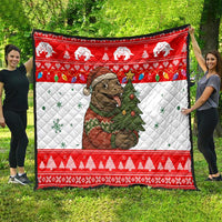 Indonesia Christmas Quilt with Komodo Dragon Santa Hat Christmas Tree and Red White Holiday - Wonder Print Shop