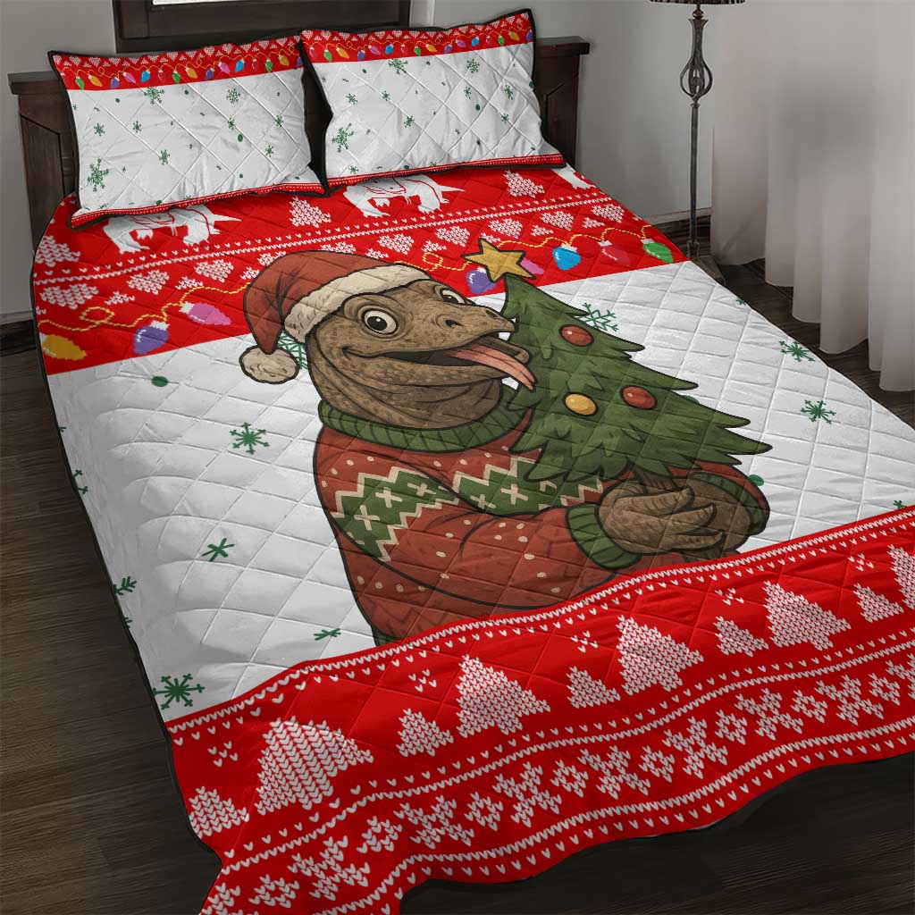 Indonesia Christmas Quilt Bed Set with Komodo Dragon Santa Hat Christmas Tree and Red White Holiday - Wonder Print Shop