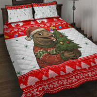 Indonesia Christmas Quilt Bed Set with Komodo Dragon Santa Hat Christmas Tree and Red White Holiday - Wonder Print Shop