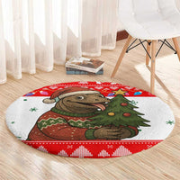Indonesia Christmas Round Carpet with Komodo Dragon Santa Hat Christmas Tree and Red White Holiday - Wonder Print Shop