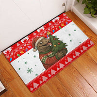 Indonesia Christmas Rubber Doormat with Komodo Dragon Santa Hat Christmas Tree and Red White Holiday - Wonder Print Shop