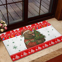 Indonesia Christmas Rubber Doormat with Komodo Dragon Santa Hat Christmas Tree and Red White Holiday - Wonder Print Shop