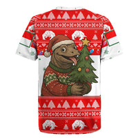 Indonesia Christmas Rugby Jersey with Komodo Dragon Santa Hat Christmas Tree and Red White Holiday - Wonder Print Shop