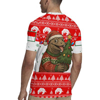 Indonesia Christmas Rugby Jersey with Komodo Dragon Santa Hat Christmas Tree and Red White Holiday - Wonder Print Shop
