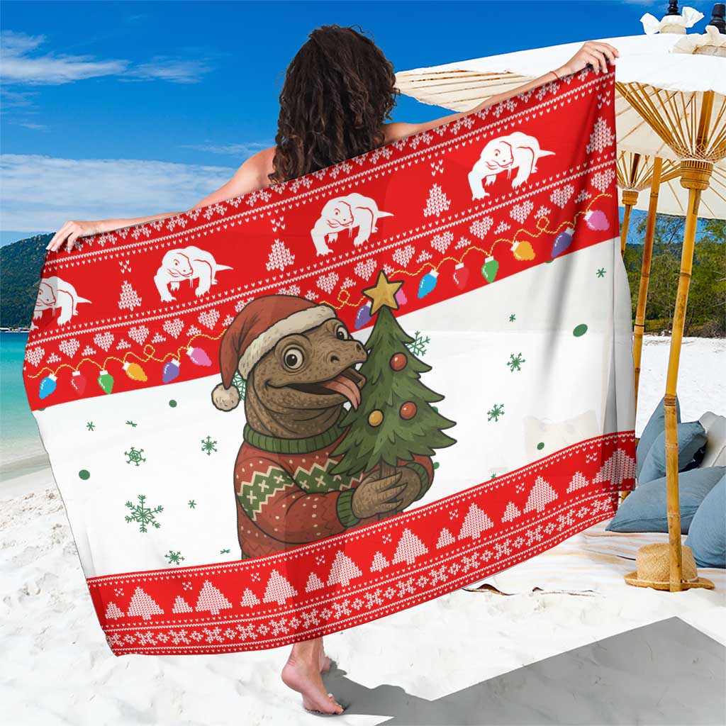 Indonesia Christmas Sarong with Komodo Dragon Santa Hat Christmas Tree and Red White Holiday - Wonder Print Shop