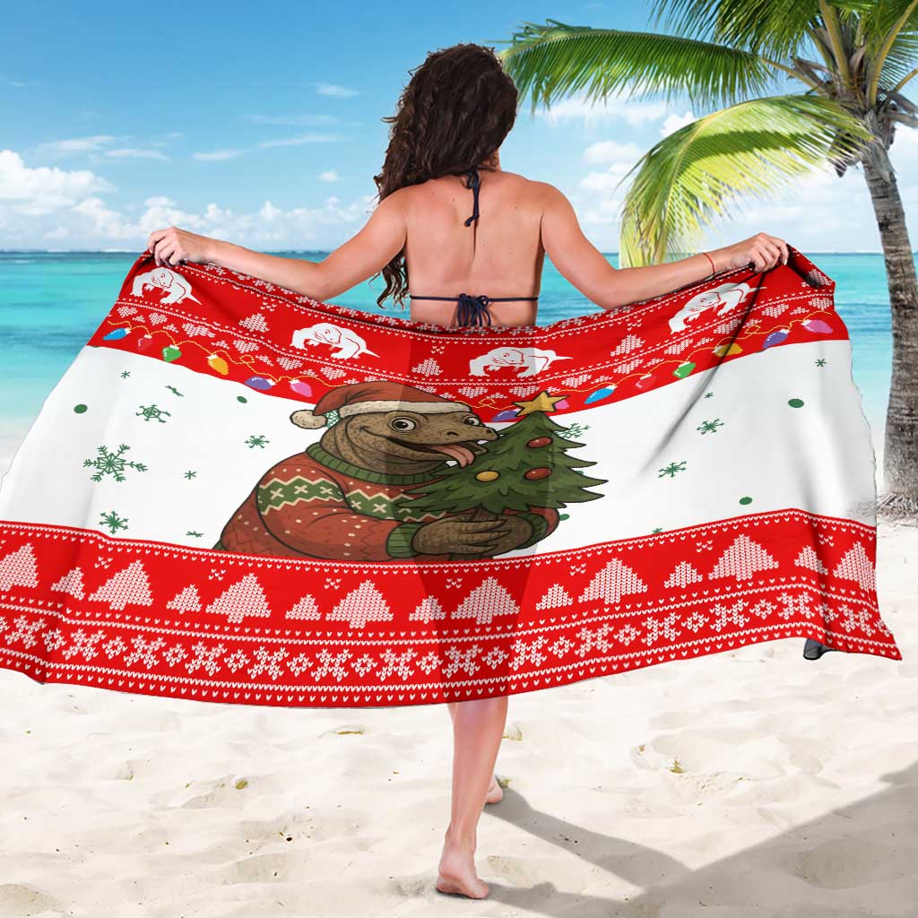 Indonesia Christmas Sarong with Komodo Dragon Santa Hat Christmas Tree and Red White Holiday - Wonder Print Shop