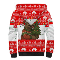 Indonesia Christmas Sherpa Hoodie with Komodo Dragon Santa Hat Christmas Tree and Red White Holiday - Wonder Print Shop