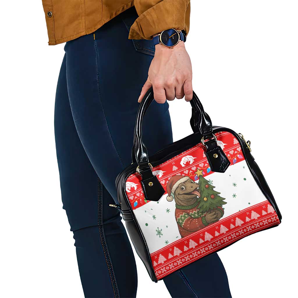 Indonesia Christmas Shoulder Handbag with Komodo Dragon Santa Hat Christmas Tree and Red White Holiday - Wonder Print Shop