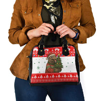 Indonesia Christmas Shoulder Handbag with Komodo Dragon Santa Hat Christmas Tree and Red White Holiday - Wonder Print Shop