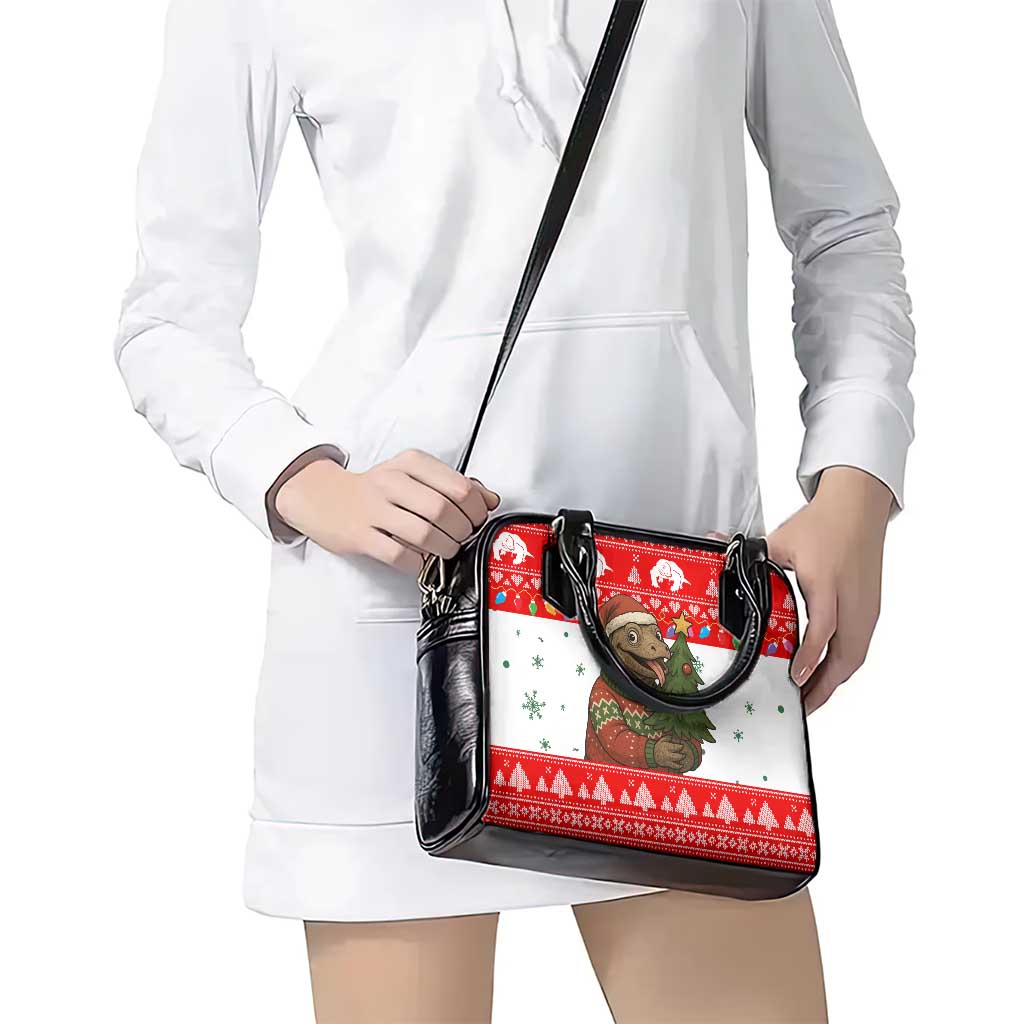 Indonesia Christmas Shoulder Handbag with Komodo Dragon Santa Hat Christmas Tree and Red White Holiday - Wonder Print Shop