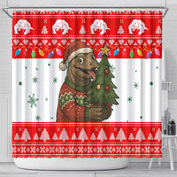 Indonesia Christmas Shower Curtain with Komodo Dragon Santa Hat Christmas Tree and Red White Holiday - Wonder Print Shop