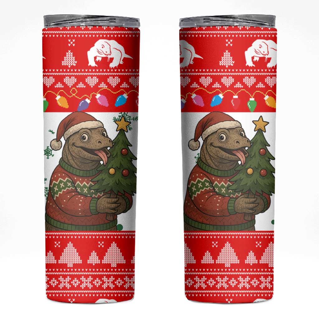 Indonesia Christmas Skinny Tumbler with Komodo Dragon Santa Hat Christmas Tree and Red White Holiday - Wonder Print Shop