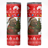 Indonesia Christmas Skinny Tumbler with Komodo Dragon Santa Hat Christmas Tree and Red White Holiday - Wonder Print Shop
